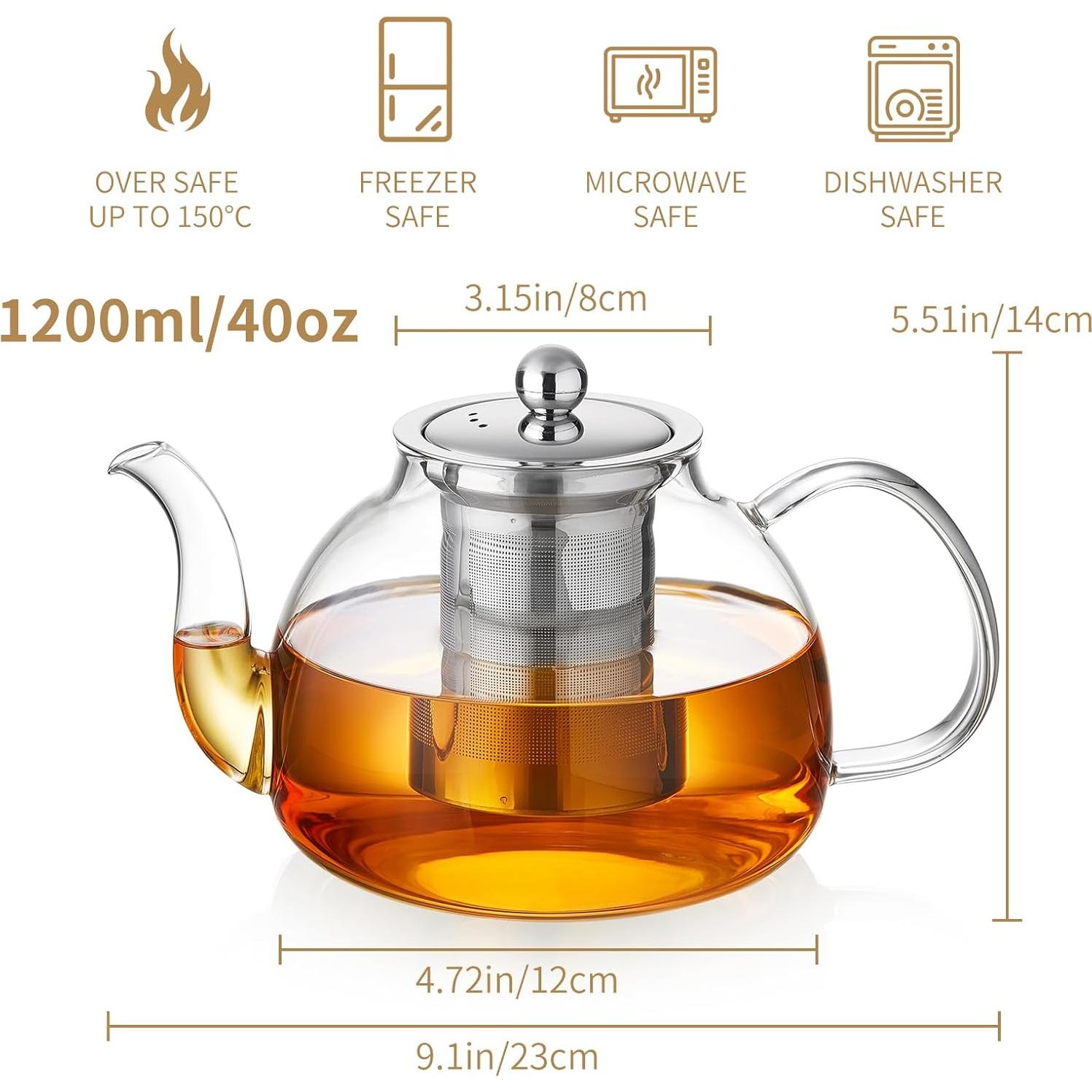 Tetera de Vidrio Borosilicato DOPUDO 1200ml con Infusor