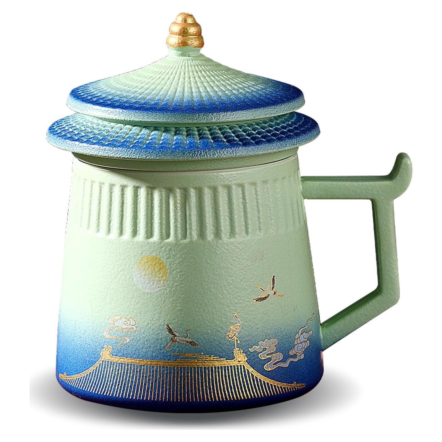 Taza de té con infusor y tapa Coolpei 418ml cerámica azul