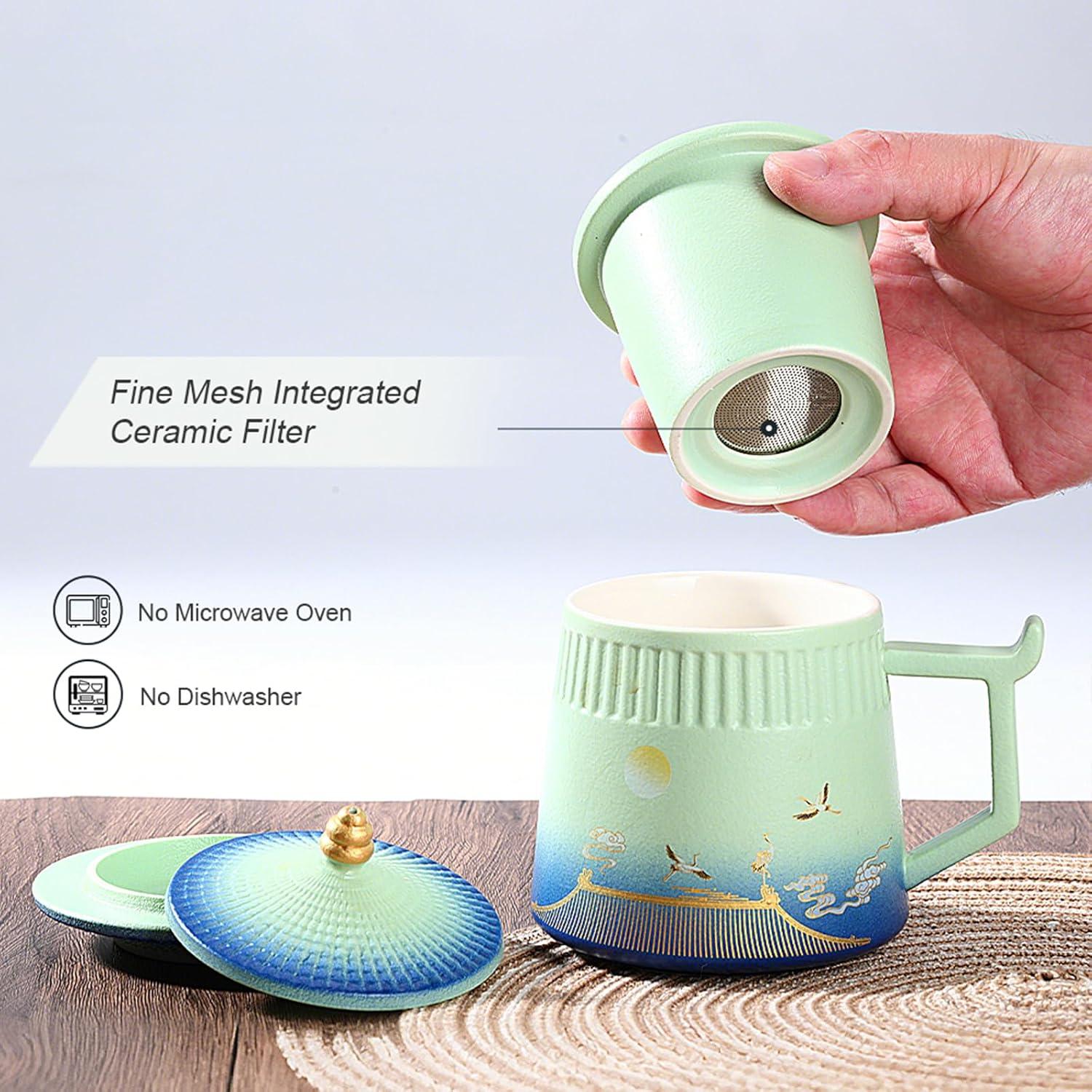 Taza de té con infusor y tapa Coolpei 418ml cerámica azul