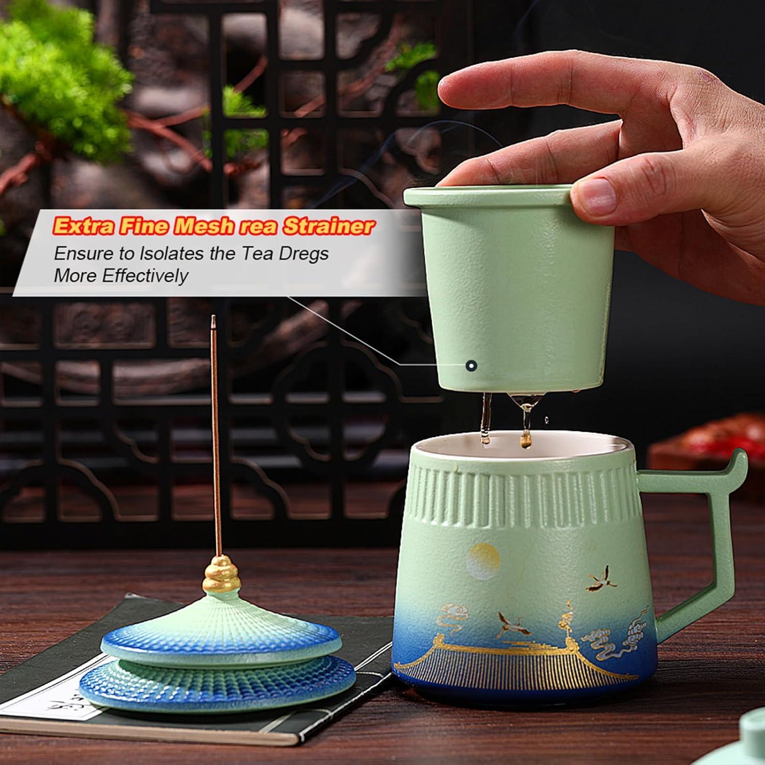 Taza de té con infusor y tapa Coolpei 418ml cerámica azul