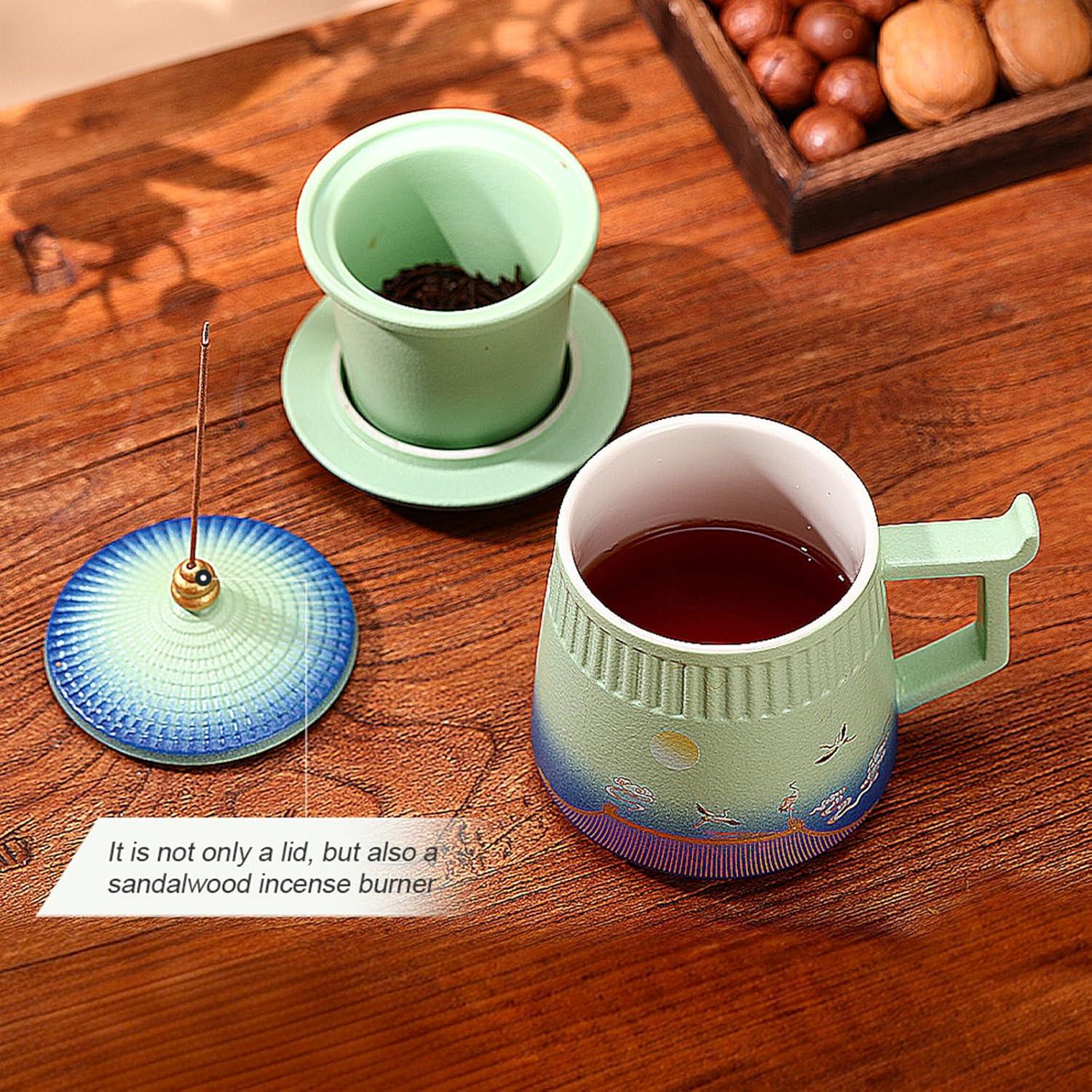 Taza de té con infusor y tapa Coolpei 418ml cerámica azul