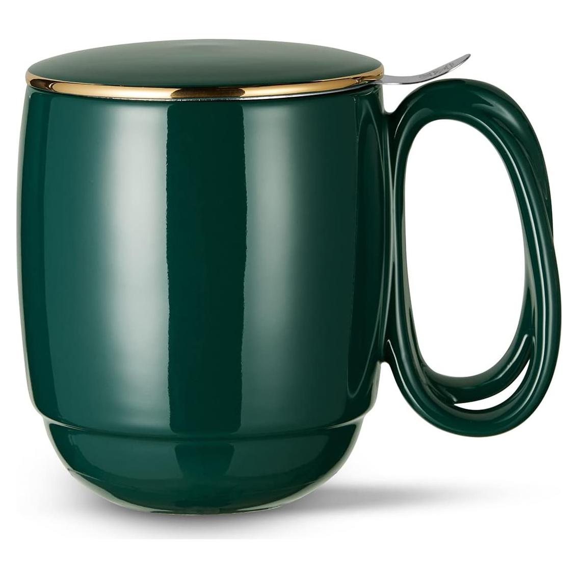 Taza de Té ZENS con Infusor y Tapa Dorada 480ml Verde Oscuro