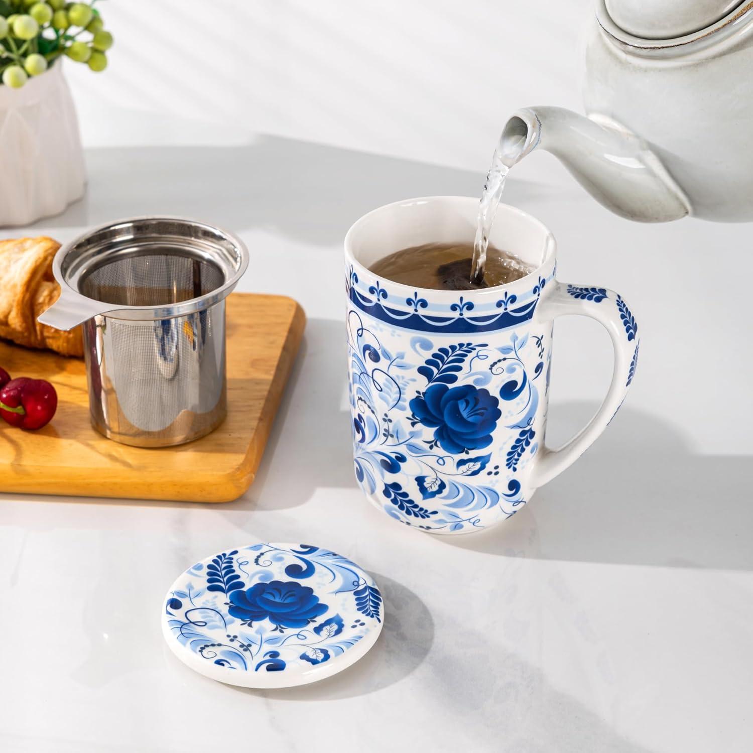 Taza de Té GBHOME con Infusor y Tapa 532 ml Cerámica