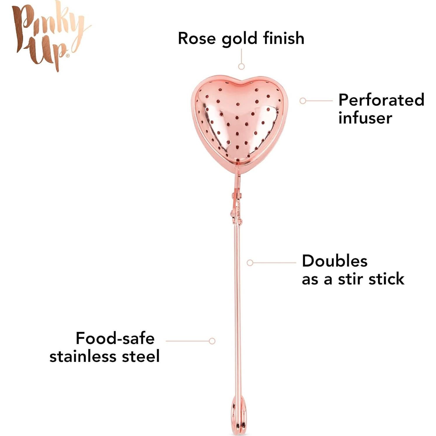 Infusor de Té Rosa Dorado Pinky Up Corazón Acero Inoxidable