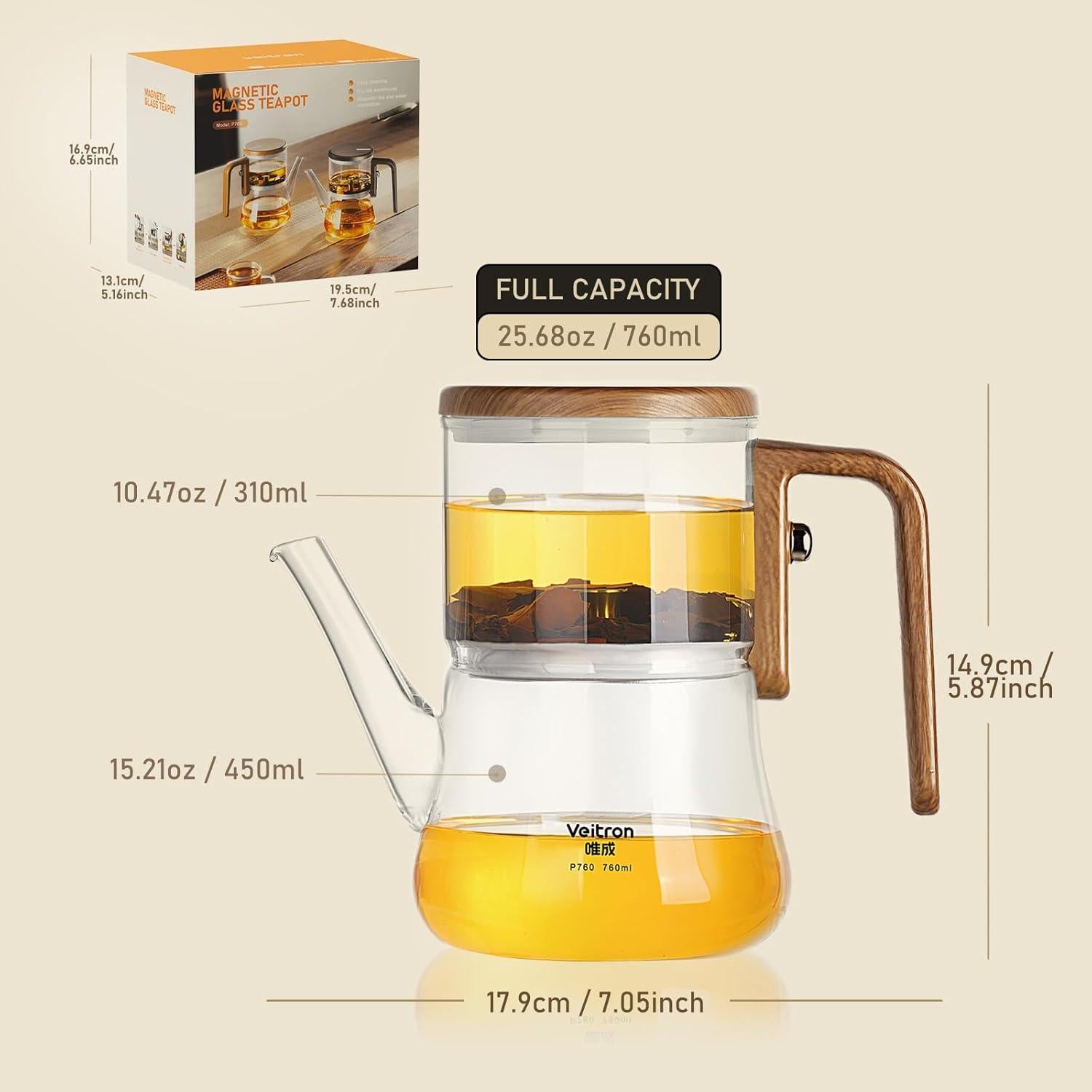 Tetera de Vidrio Veitron 760ml con Infusor Magnético