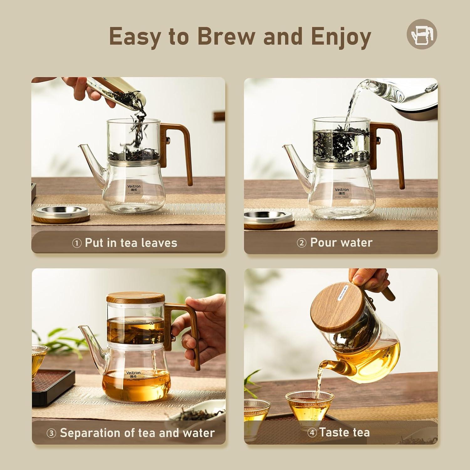 Tetera de Vidrio Veitron 760ml con Infusor Magnético