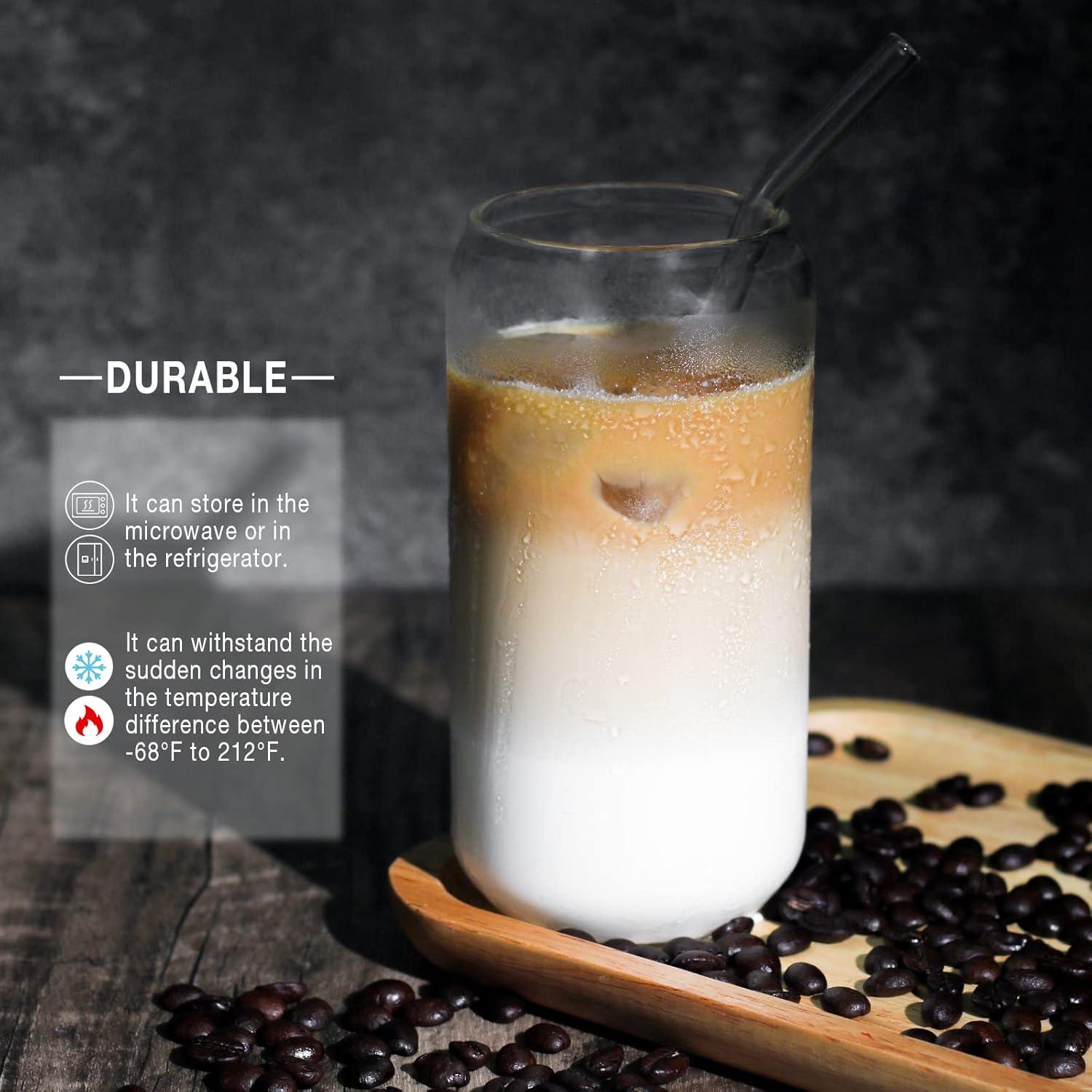 Vaso de Vidrio 16oz Kxuhivc con Tapa de Bambú y Popote