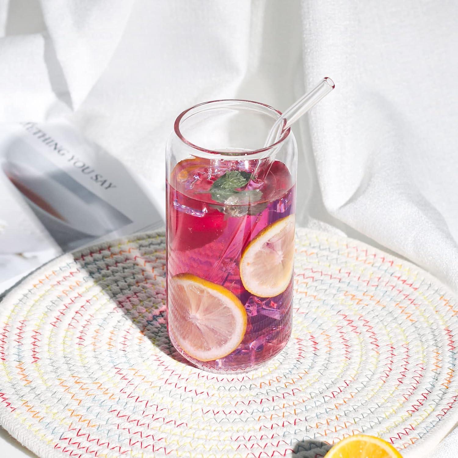 Vaso de Vidrio 16oz Kxuhivc con Tapa de Bambú y Popote