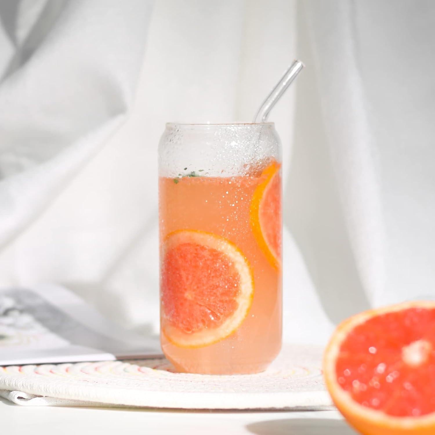 Vaso de Vidrio 16oz Kxuhivc con Tapa de Bambú y Popote