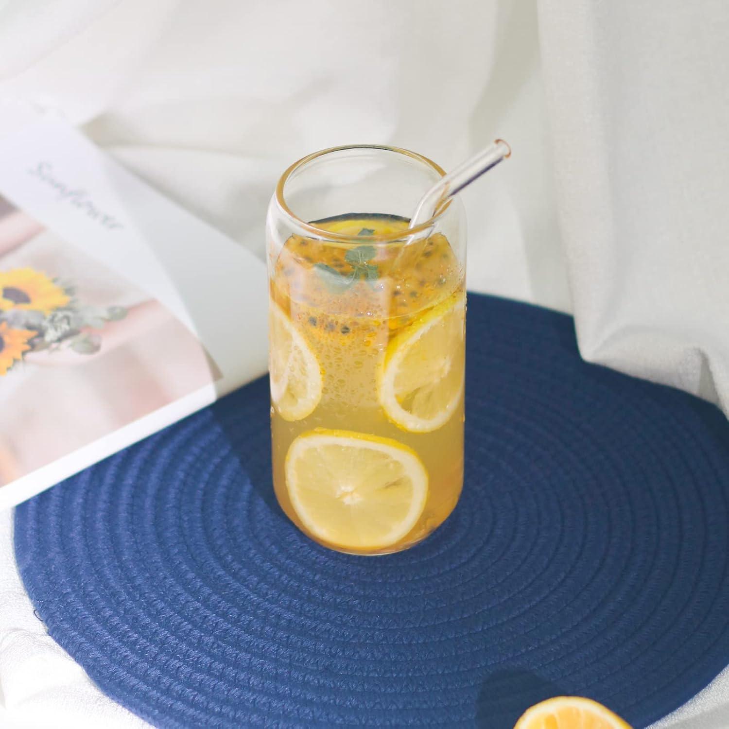 Vaso de Vidrio 16oz Kxuhivc con Tapa de Bambú y Popote