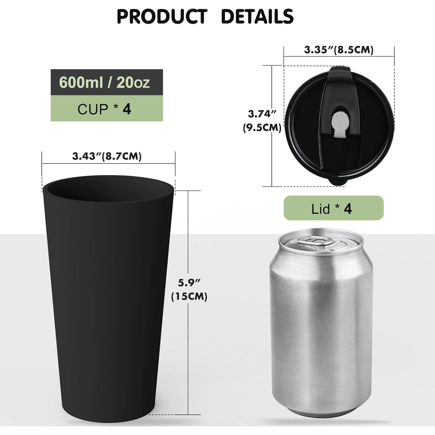 Juego de 4 Tazas de Café Reutilizables Greentainer 600 ml