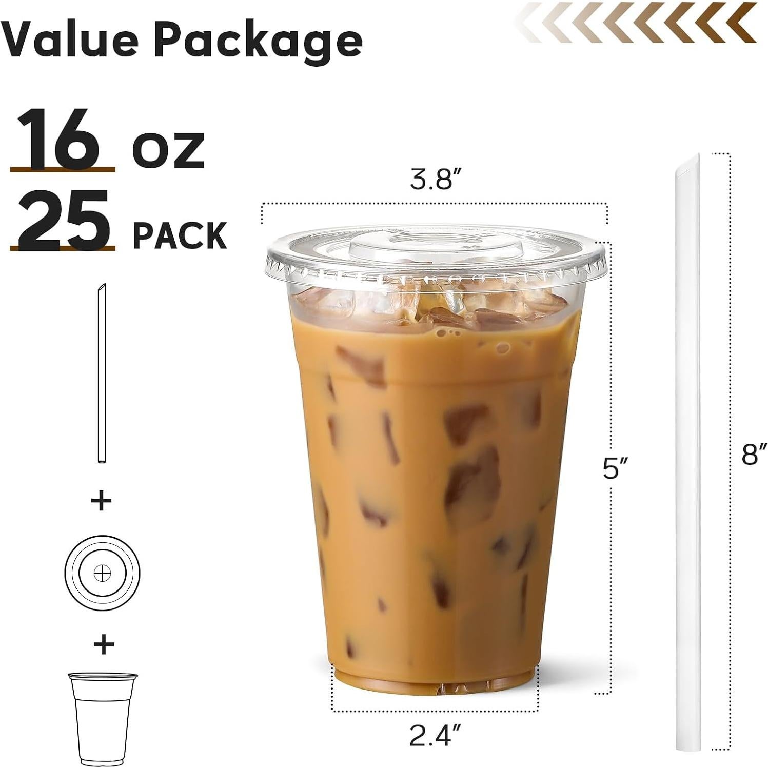 Vasos de Plástico AOZITA 16 Oz - Paquete de 25 con Tapas y Pajitas