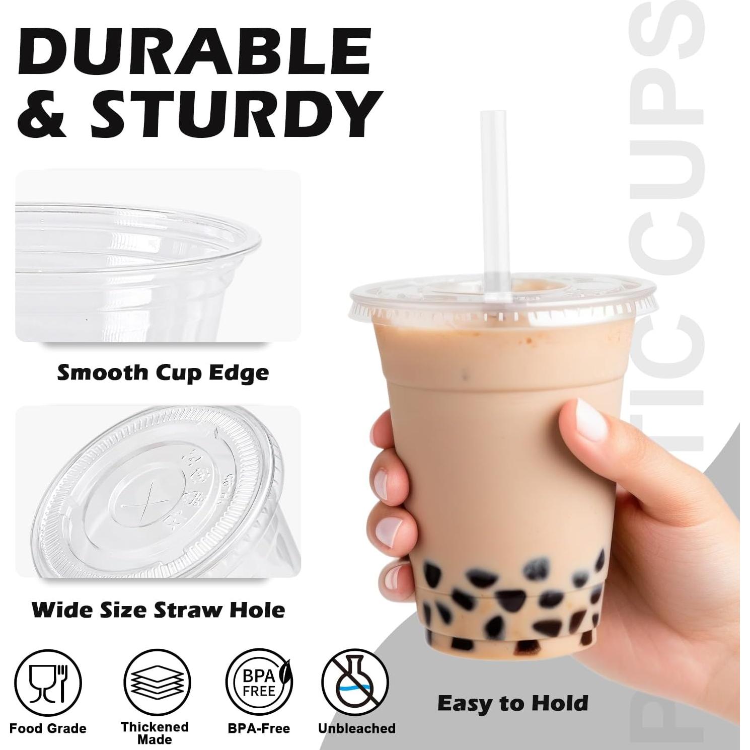 Paquete de 100 vasos desechables Huifany 480 ml con tapas y popotes