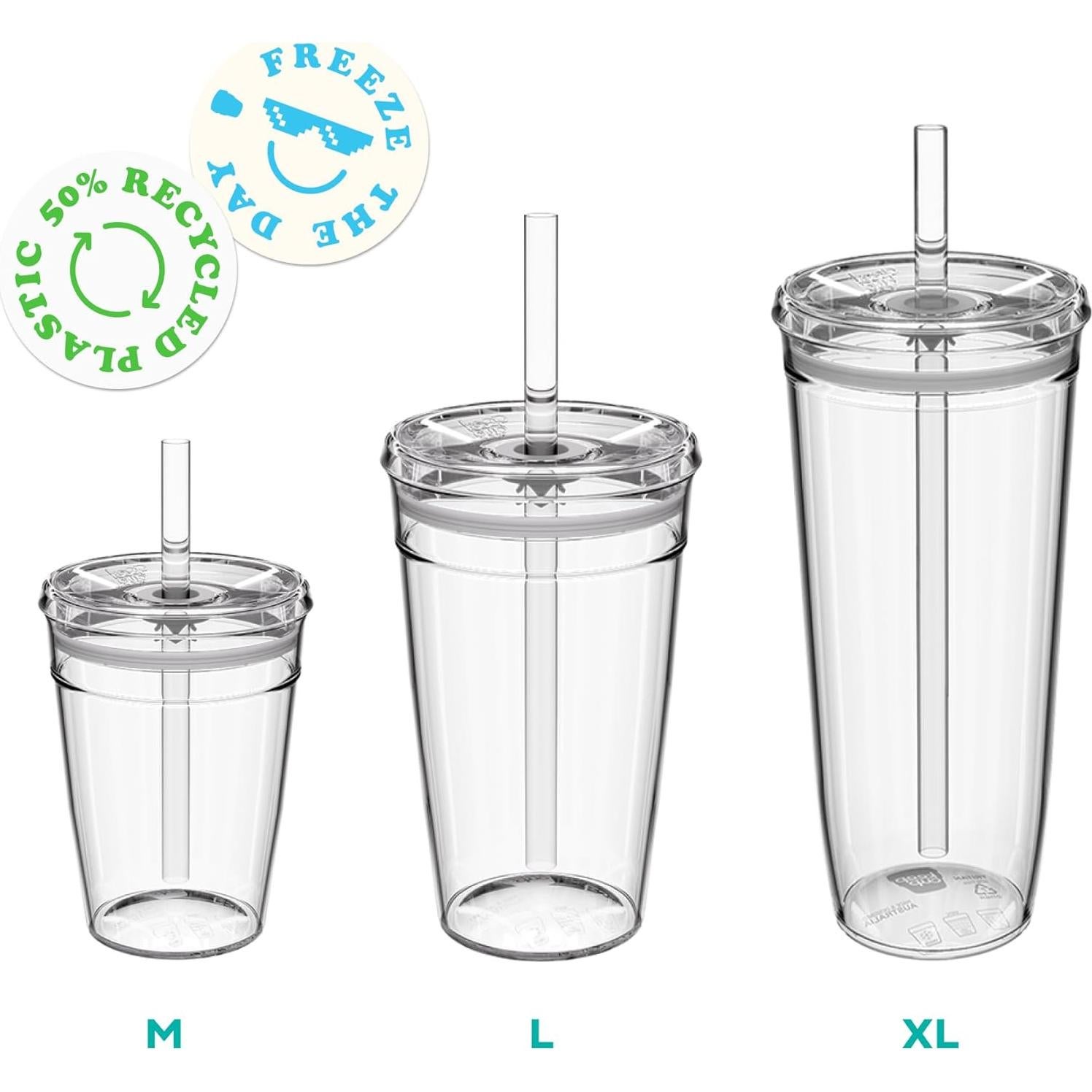 KeepCup Taza Reutilizable 16oz Plástico Transparente con Pajilla