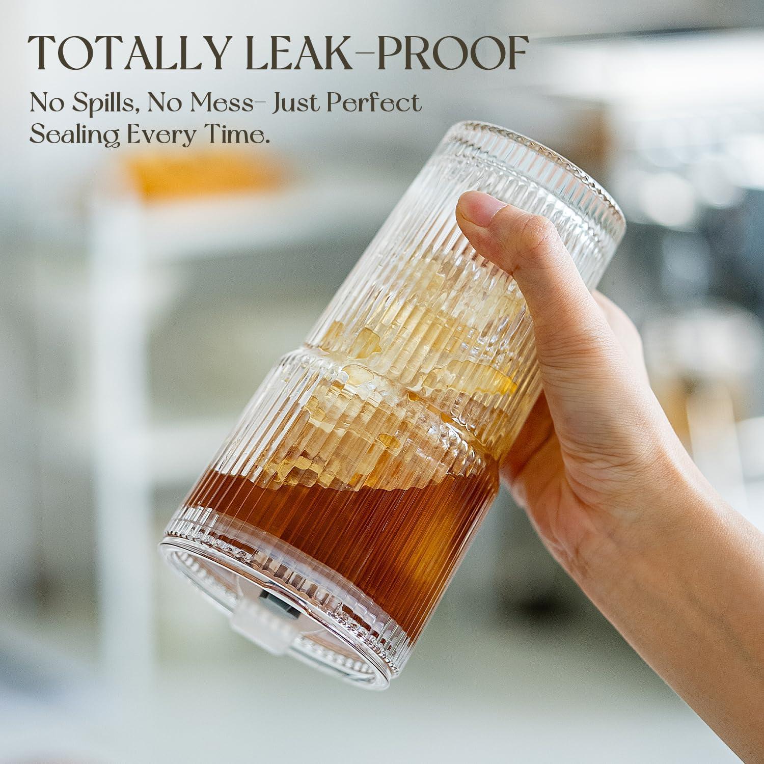 Vasos de Vidrio Estriado KEMORELA 20oz con Tapas y Pajitas