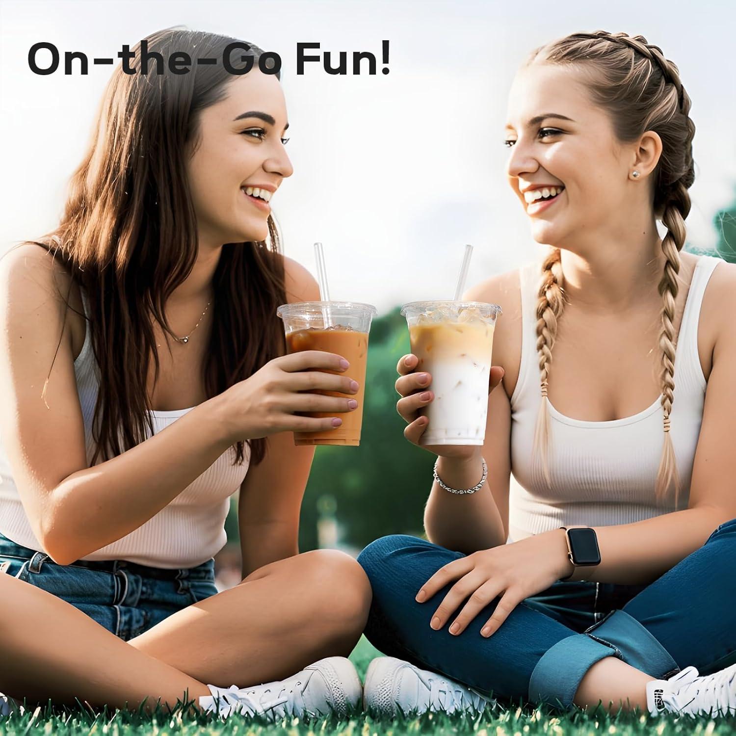 AOZITA 100 Vasos Plástico 16 Oz Transparentes con Tapas y Pajitas