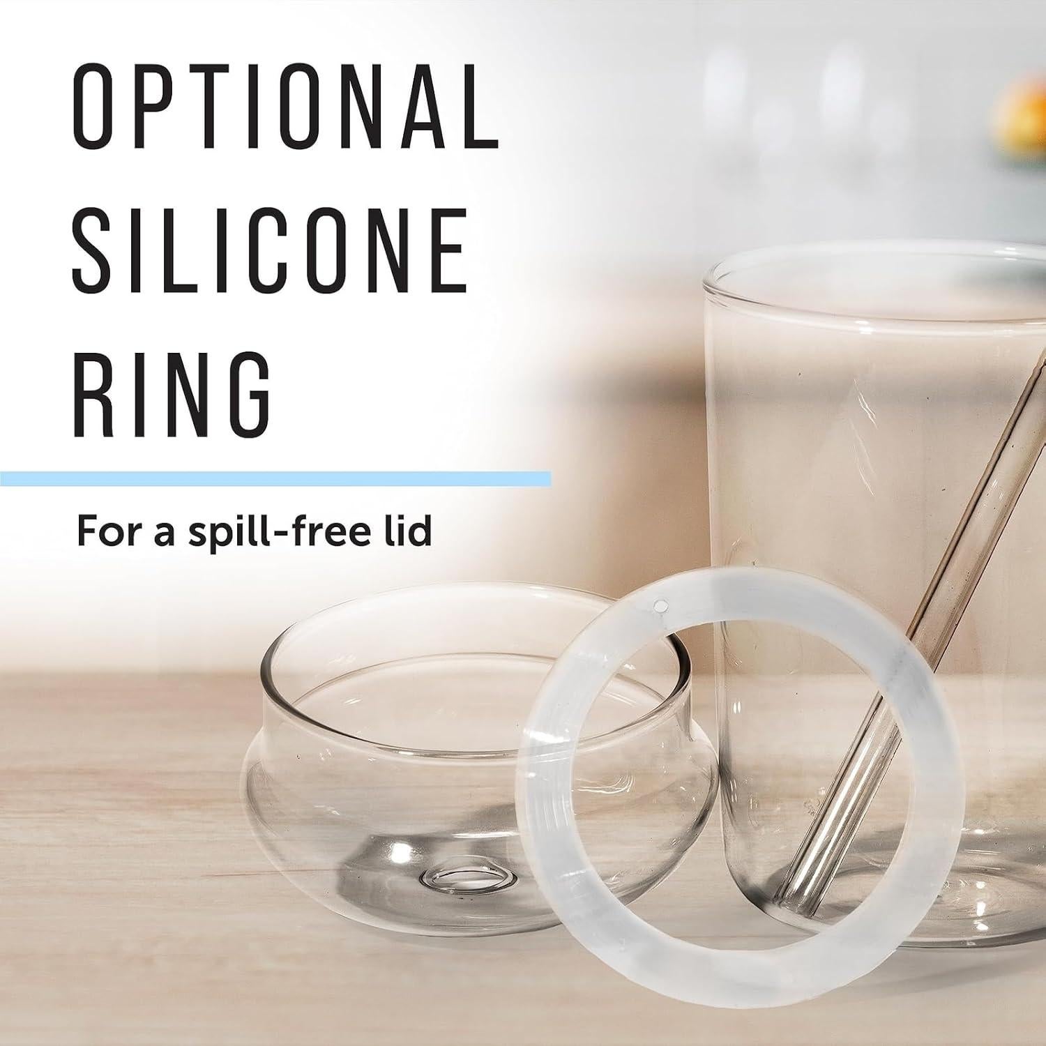 Vaso de vidrio Maplefield 473ml con tapa de domo y popote