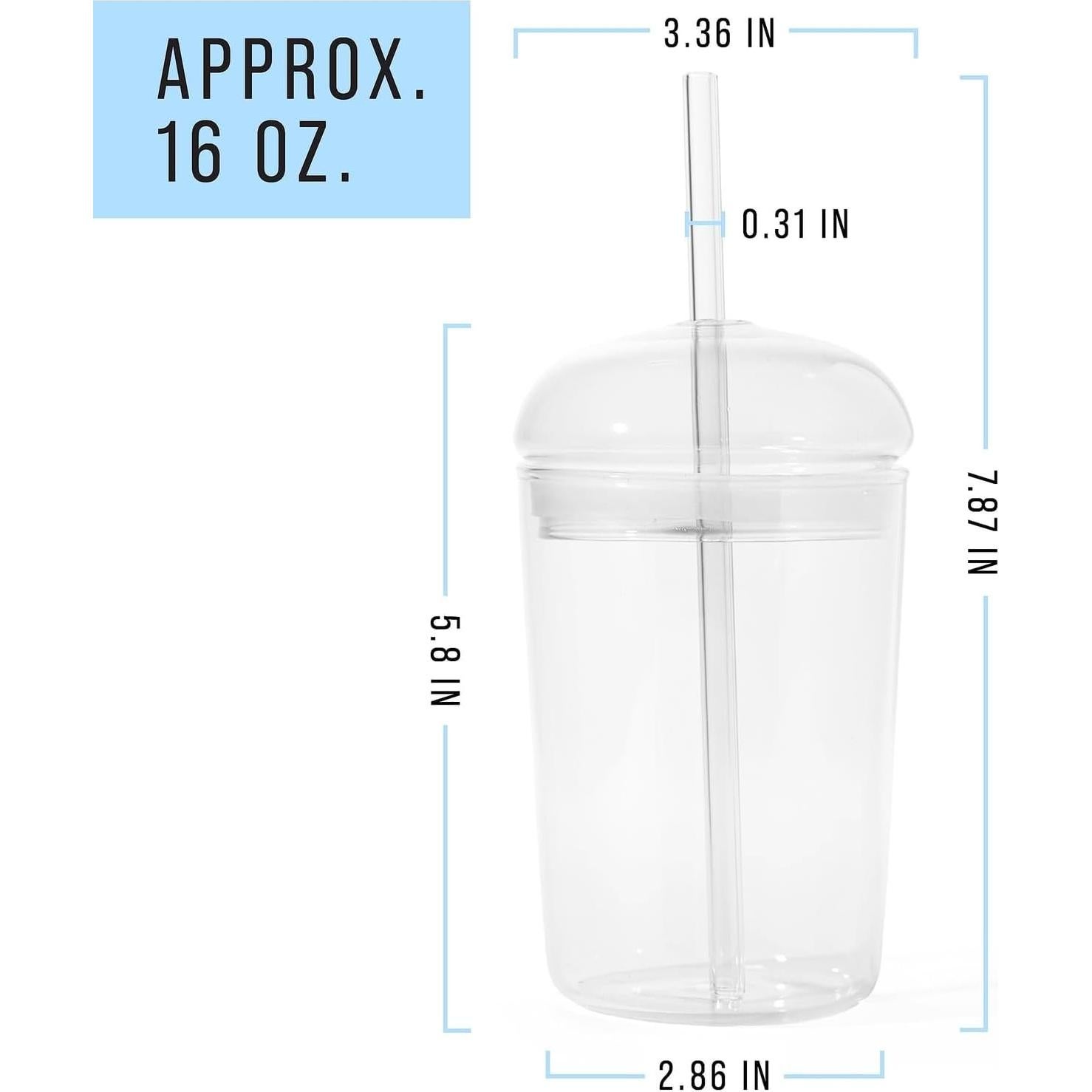 Vaso de vidrio Maplefield 473ml con tapa de domo y popote