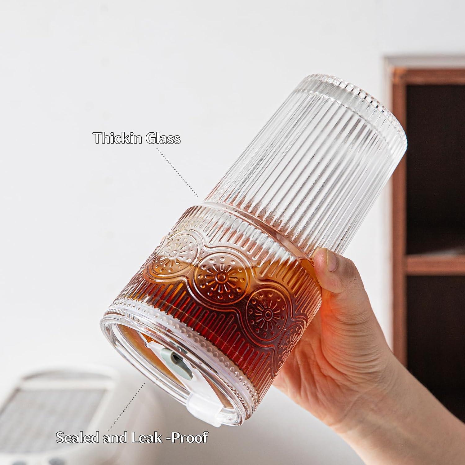 Set de 2 Vasos de Vidrio INSETLAN 20oz con Tapas y Pajitas