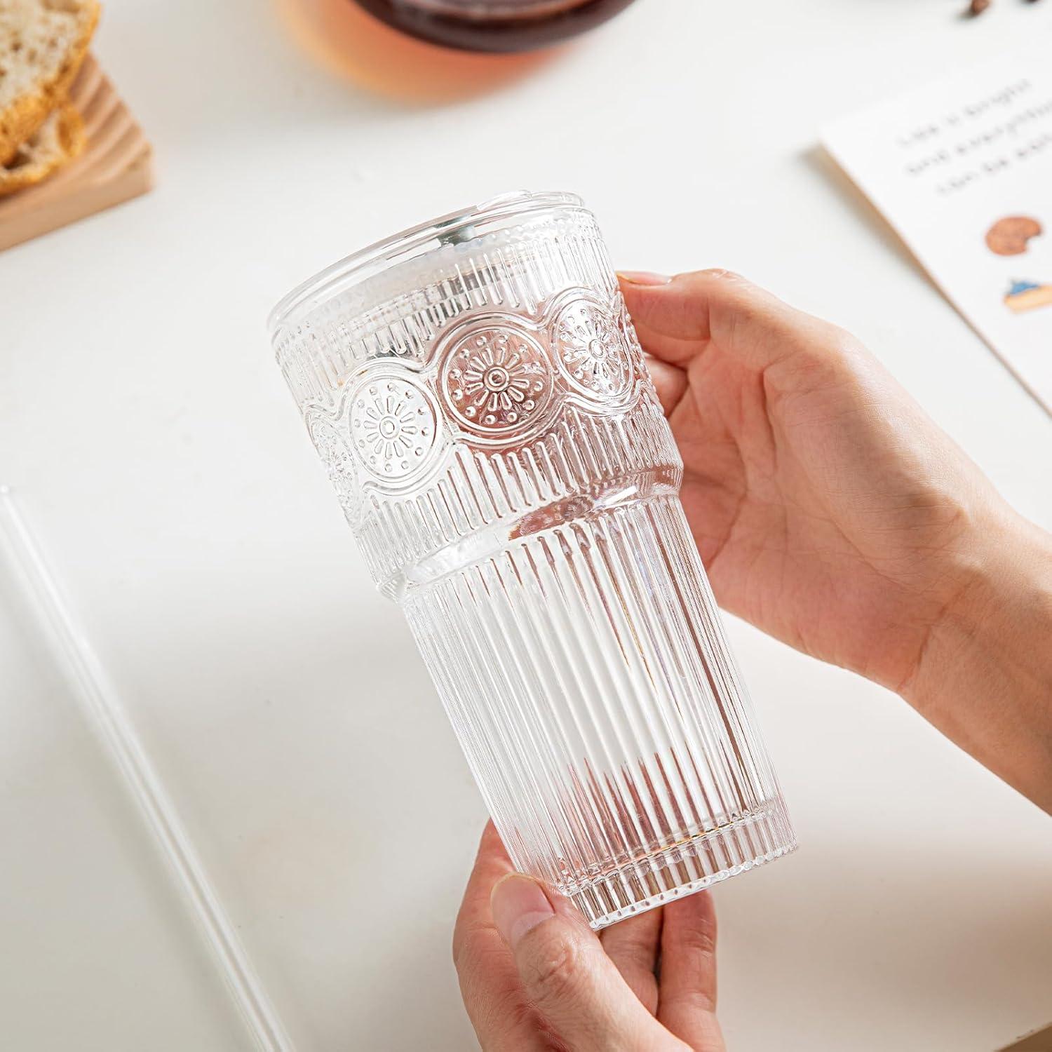 Set de 2 Vasos de Vidrio INSETLAN 20oz con Tapas y Pajitas