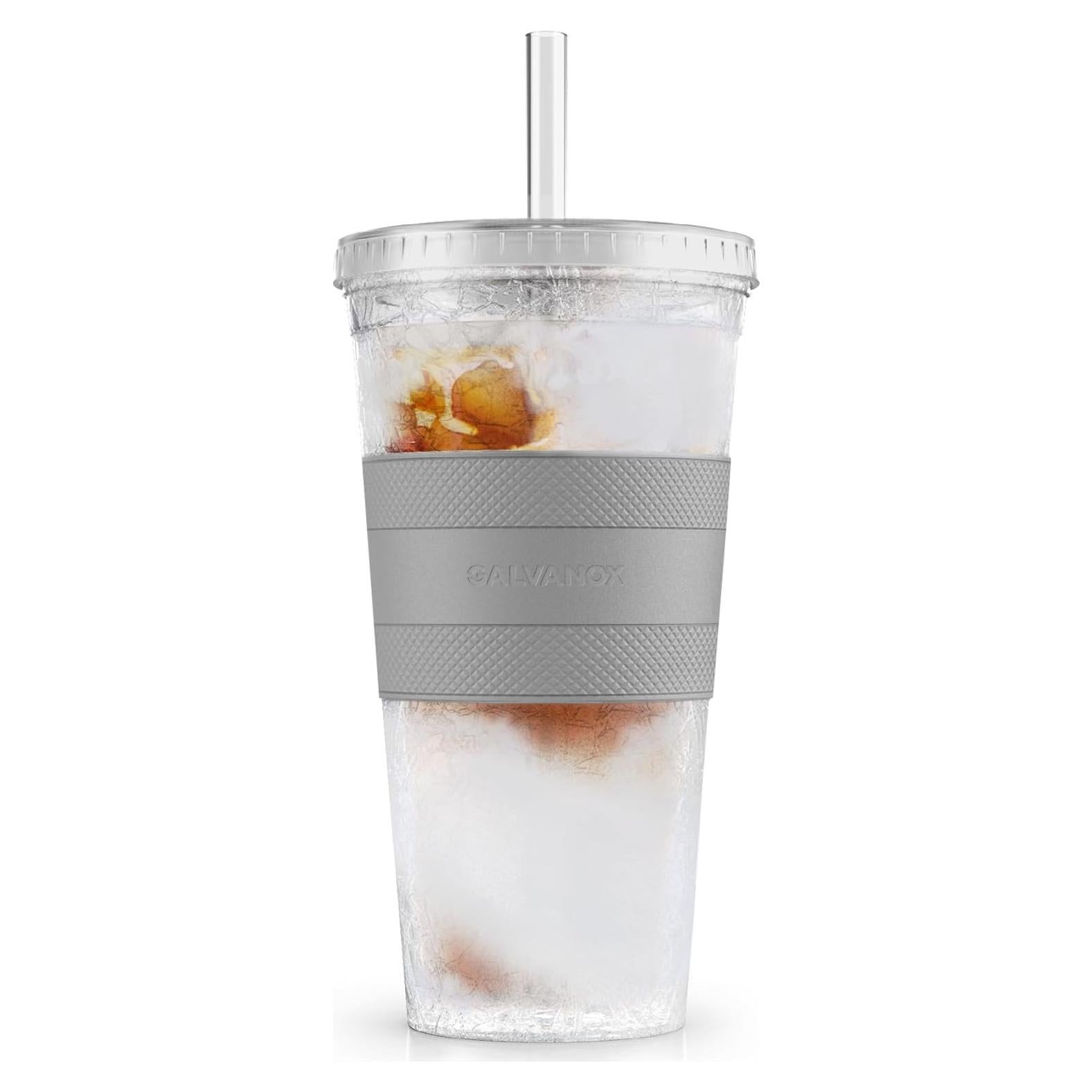 Vaso de Café Helado Reutilizable GALVANOX 591 ml con Tapa y Pajilla