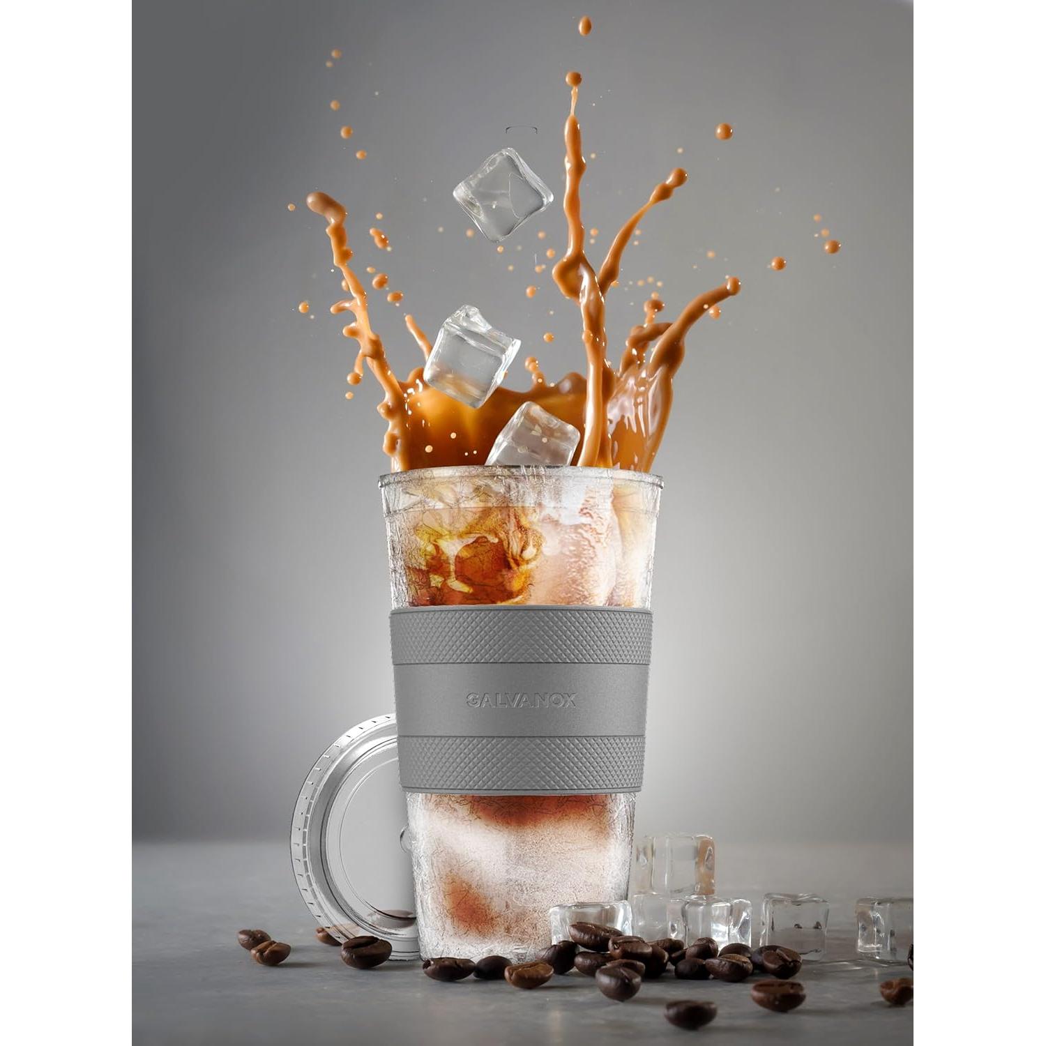 Vaso de Café Helado Reutilizable GALVANOX 591 ml con Tapa y Pajilla