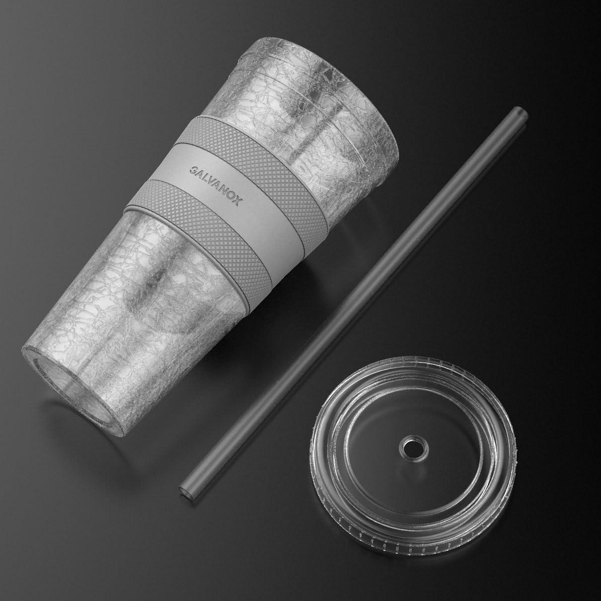 Vaso de Café Helado Reutilizable GALVANOX 591 ml con Tapa y Pajilla