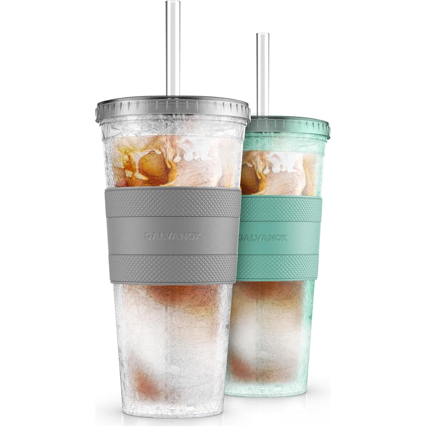 Vaso de Café Helado Reutilizable GALVANOX 591 ml con Tapa y Pajilla