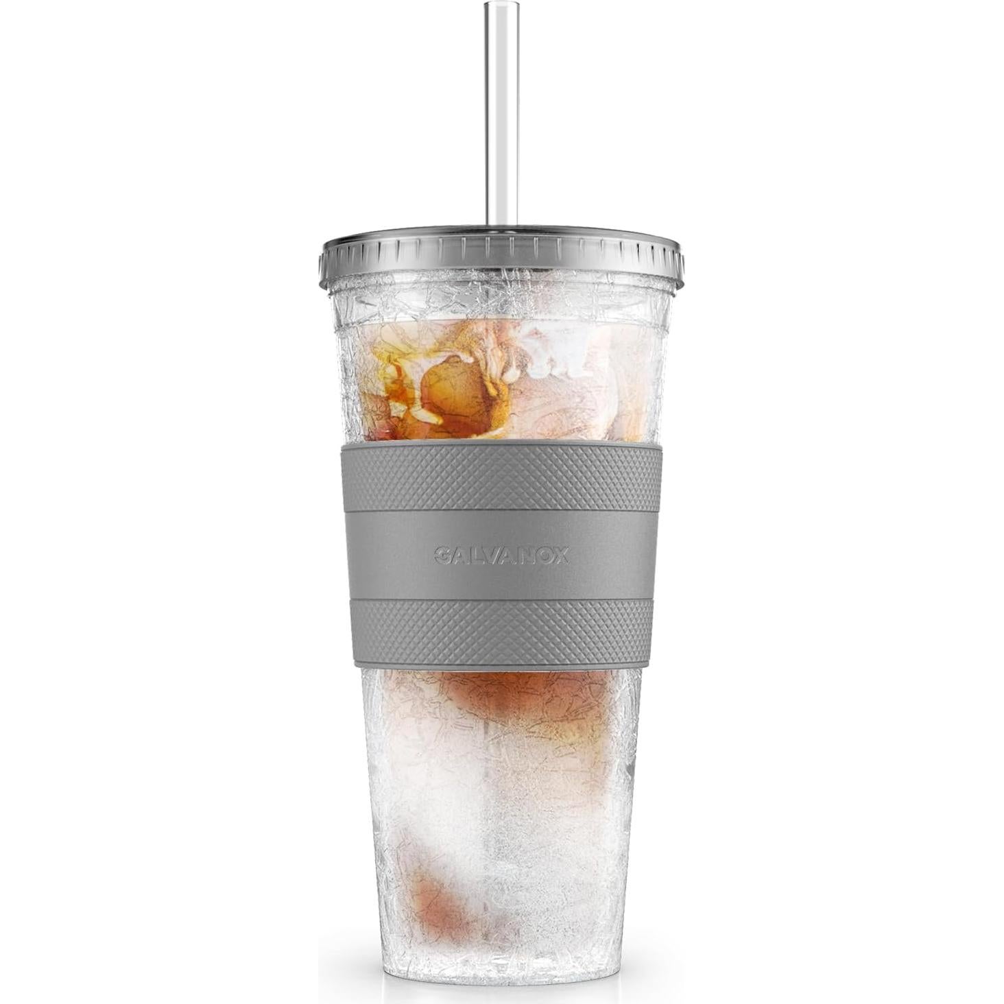 Vaso de Café Helado Reutilizable GALVANOX 591 ml con Tapa y Pajilla