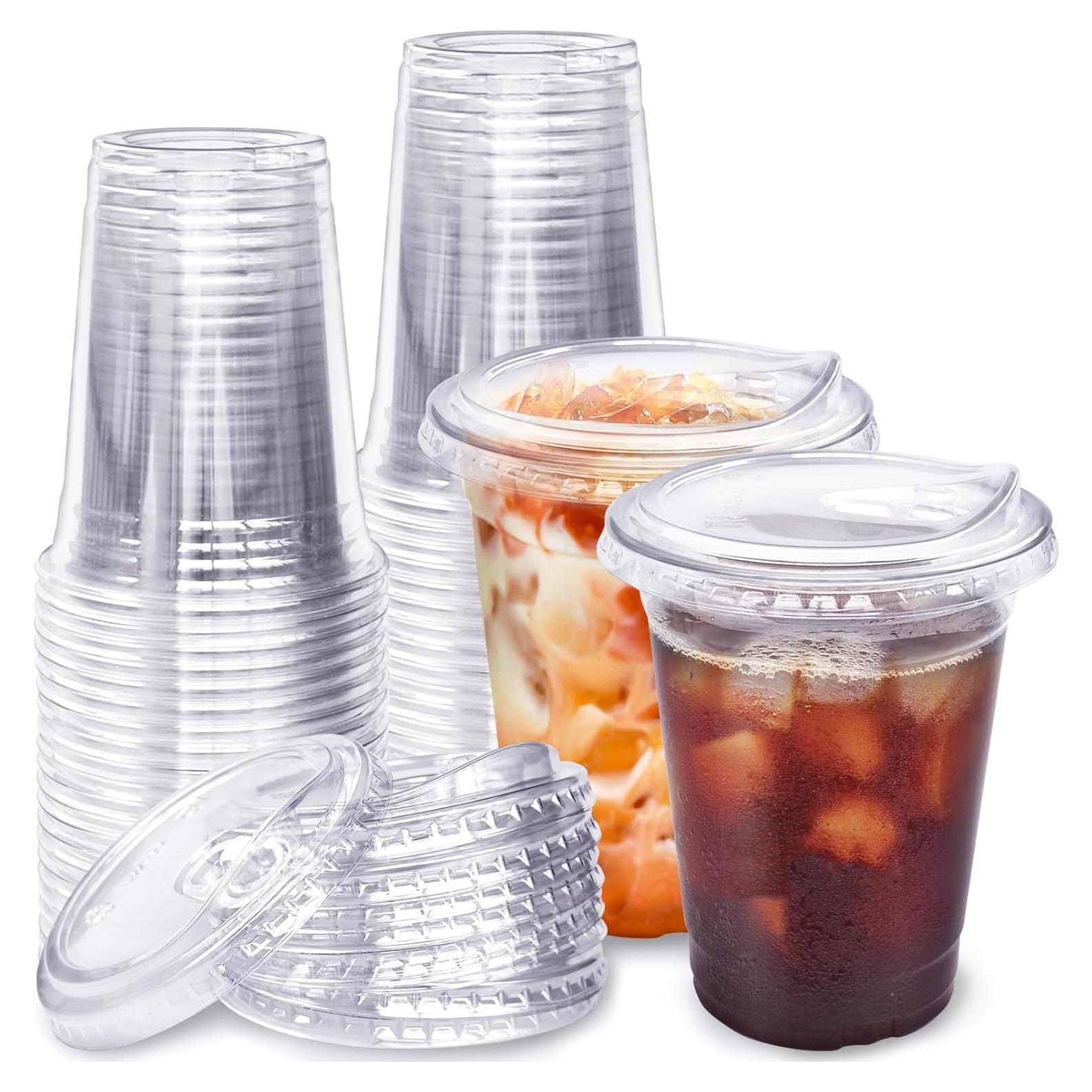 Vasos de Plástico Transparentes Qinsihwn 16 oz con Tapas - 25 Pcs
