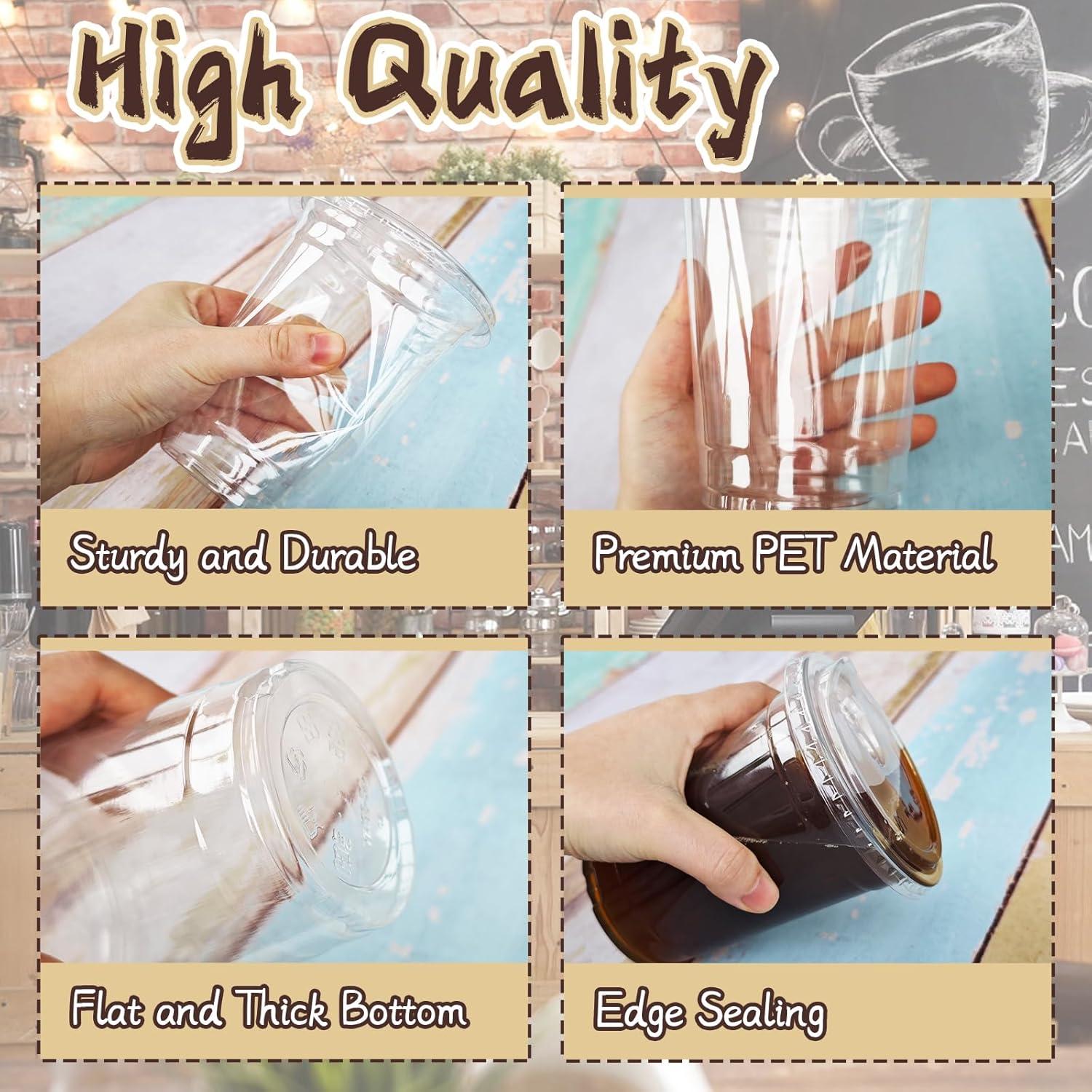 Vasos de Plástico Transparentes Qinsihwn 16 oz con Tapas - 25 Pcs