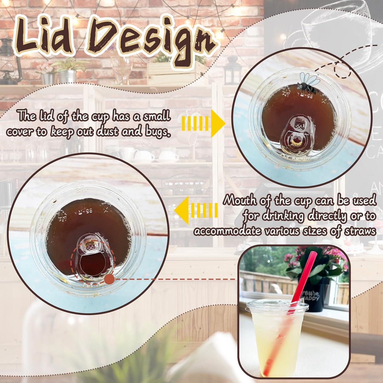 Vasos de Plástico Transparentes Qinsihwn 16 oz con Tapas - 25 Pcs