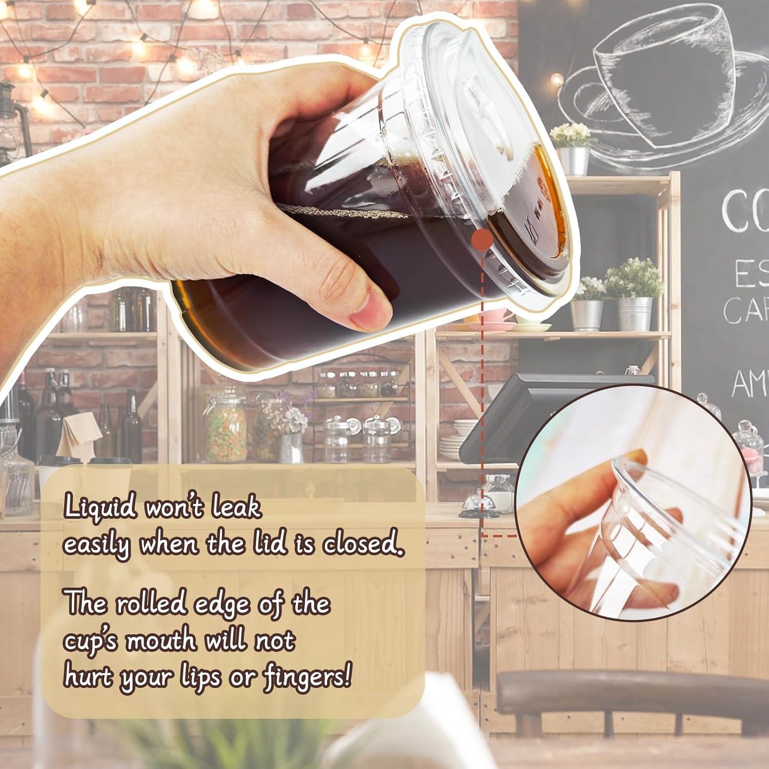 Vasos de Plástico Transparentes Qinsihwn 16 oz con Tapas - 25 Pcs