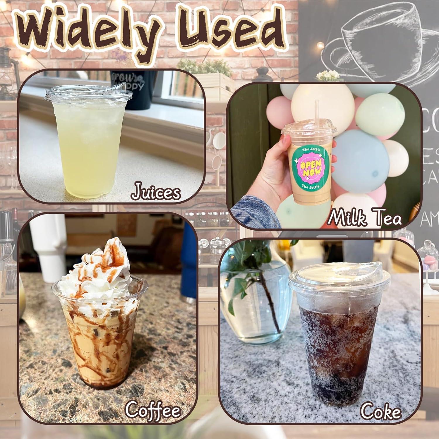 Vasos de Plástico Transparentes Qinsihwn 16 oz con Tapas - 25 Pcs