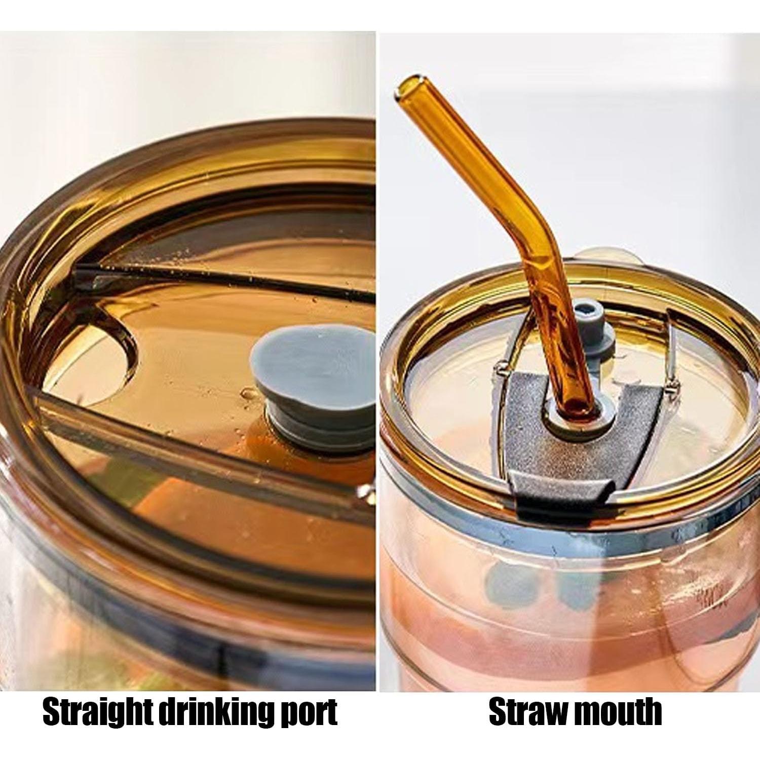 Taza de vidrio 400ml LEKAYIHU con tapa y popote Ámbar