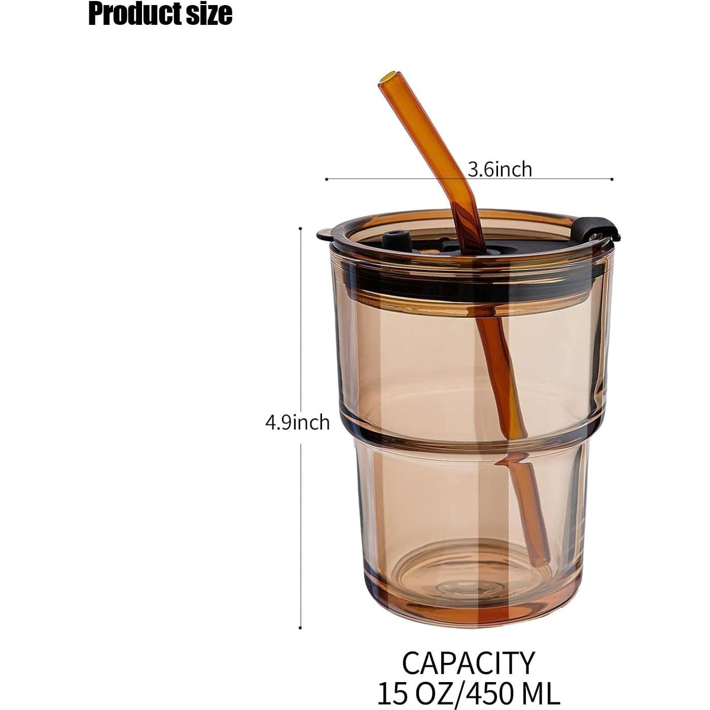 Taza de vidrio 400ml LEKAYIHU con tapa y popote Ámbar