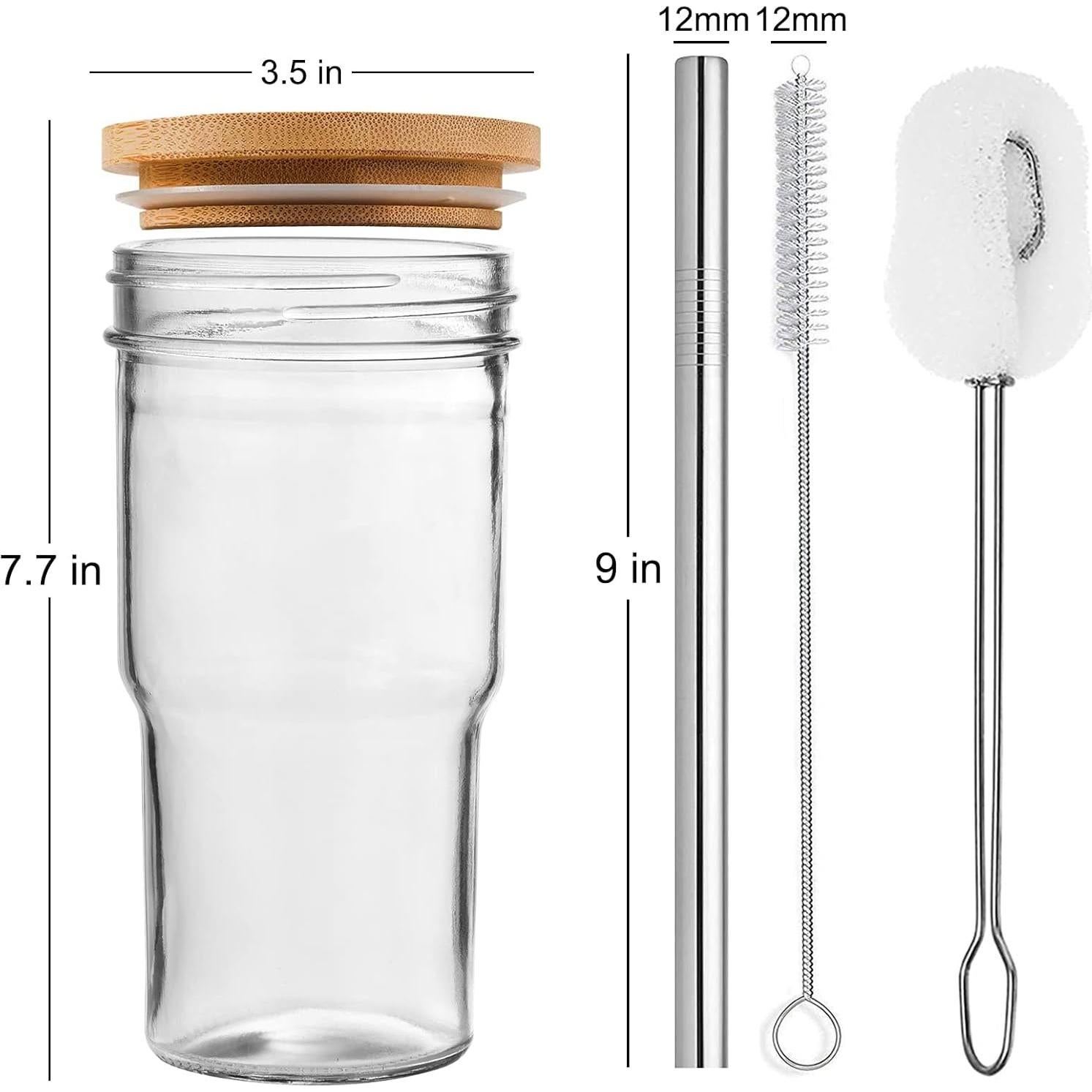 Juego de 4 Tazas de Vidrio ALINK con Tapas de Bambú 624ml