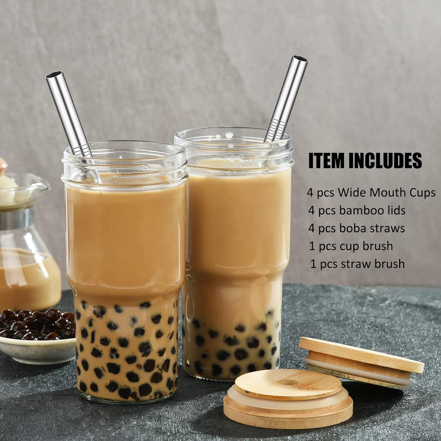 Juego de 4 Tazas de Vidrio ALINK con Tapas de Bambú 624ml