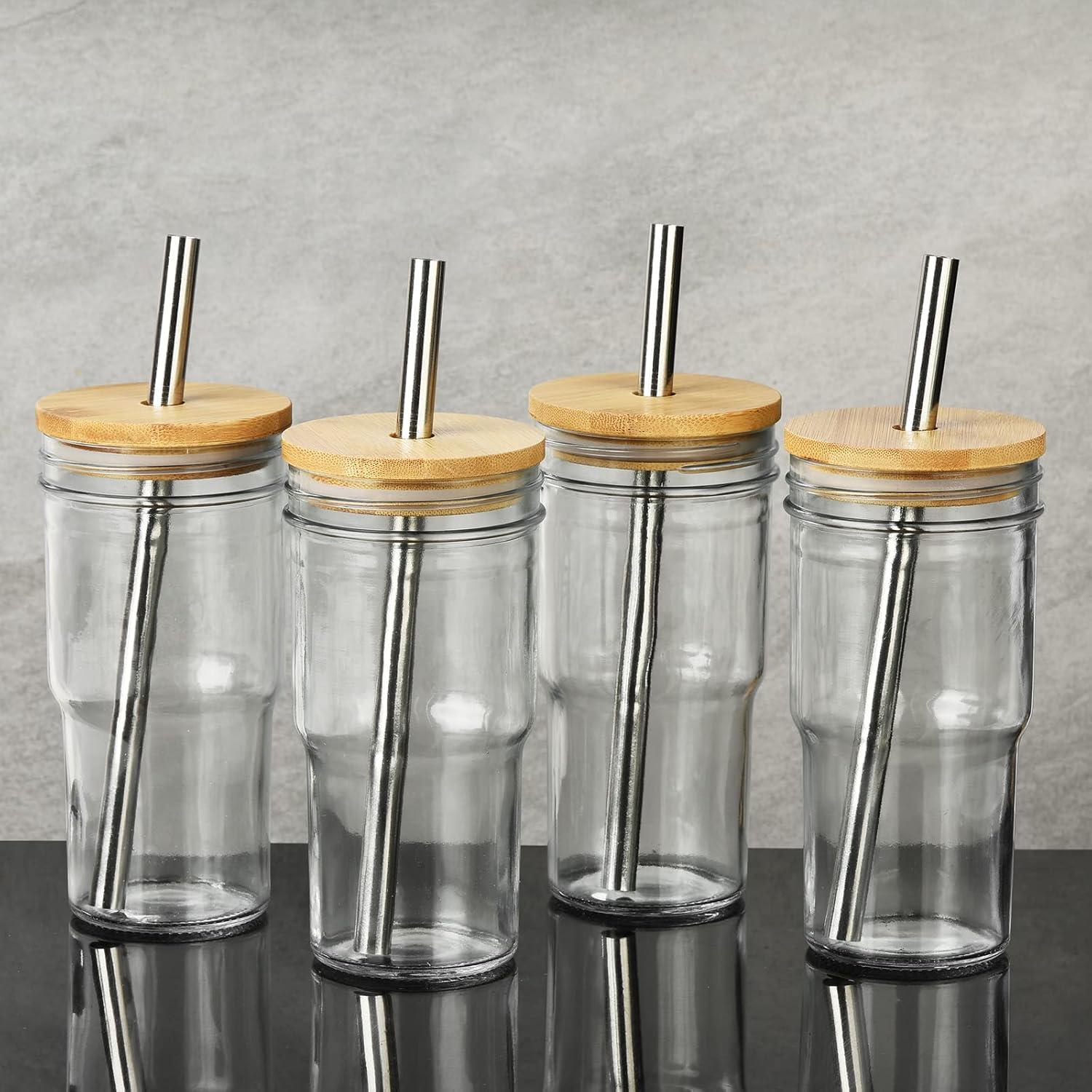 Juego de 4 Tazas de Vidrio ALINK con Tapas de Bambú 624ml