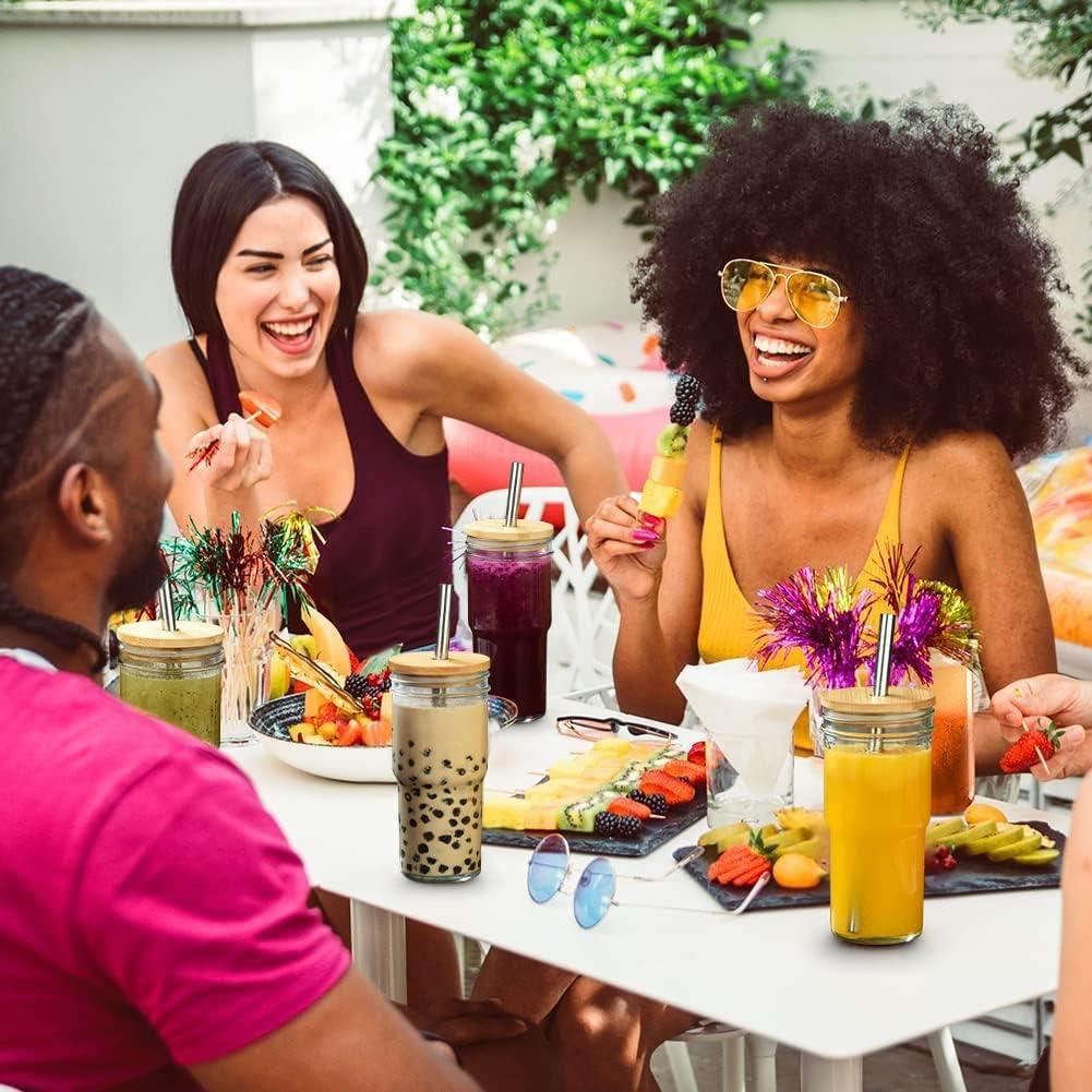 Juego de 4 Tazas de Vidrio ALINK con Tapas de Bambú 624ml