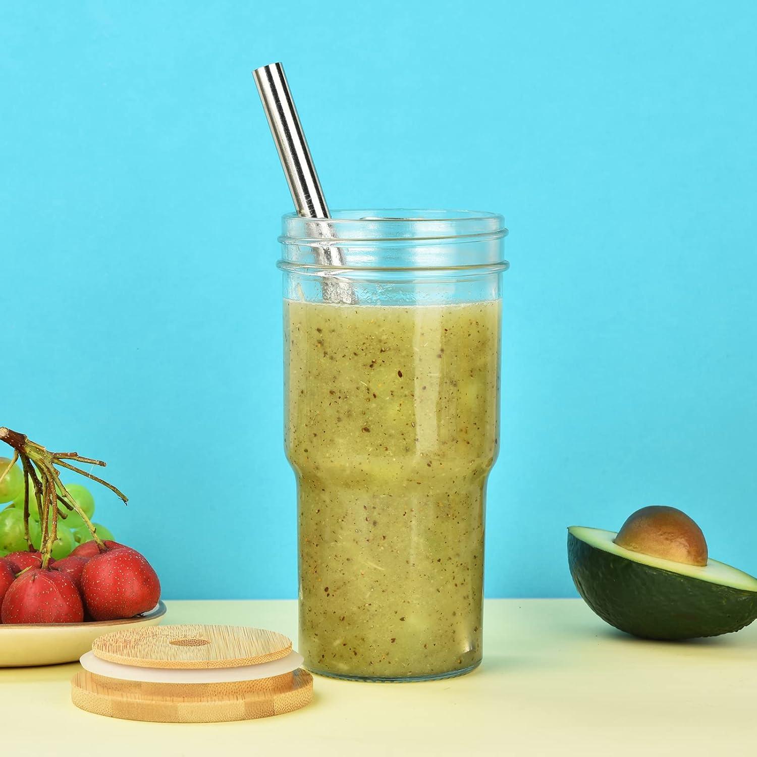 Juego de 4 Tazas de Vidrio ALINK con Tapas de Bambú 624ml