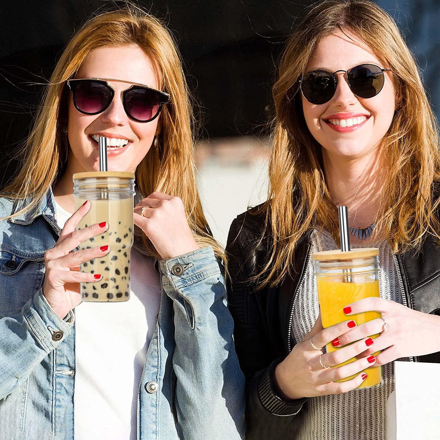 Juego de 4 Tazas de Vidrio ALINK con Tapas de Bambú 624ml