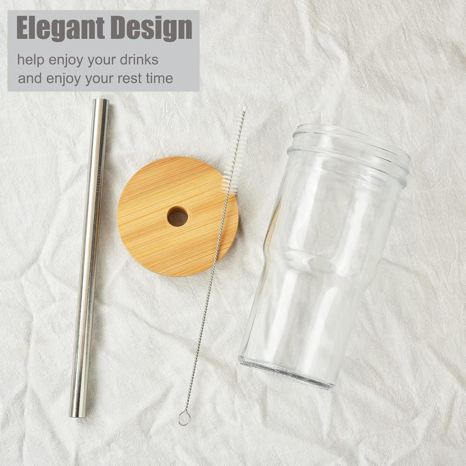 Juego de 4 Tazas de Vidrio ALINK con Tapas de Bambú 624ml