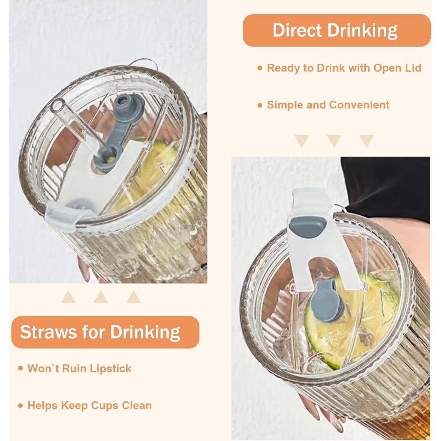 Vaso de Vidrio Estriado 20oz AUFXKOO con Tapa y Pajita