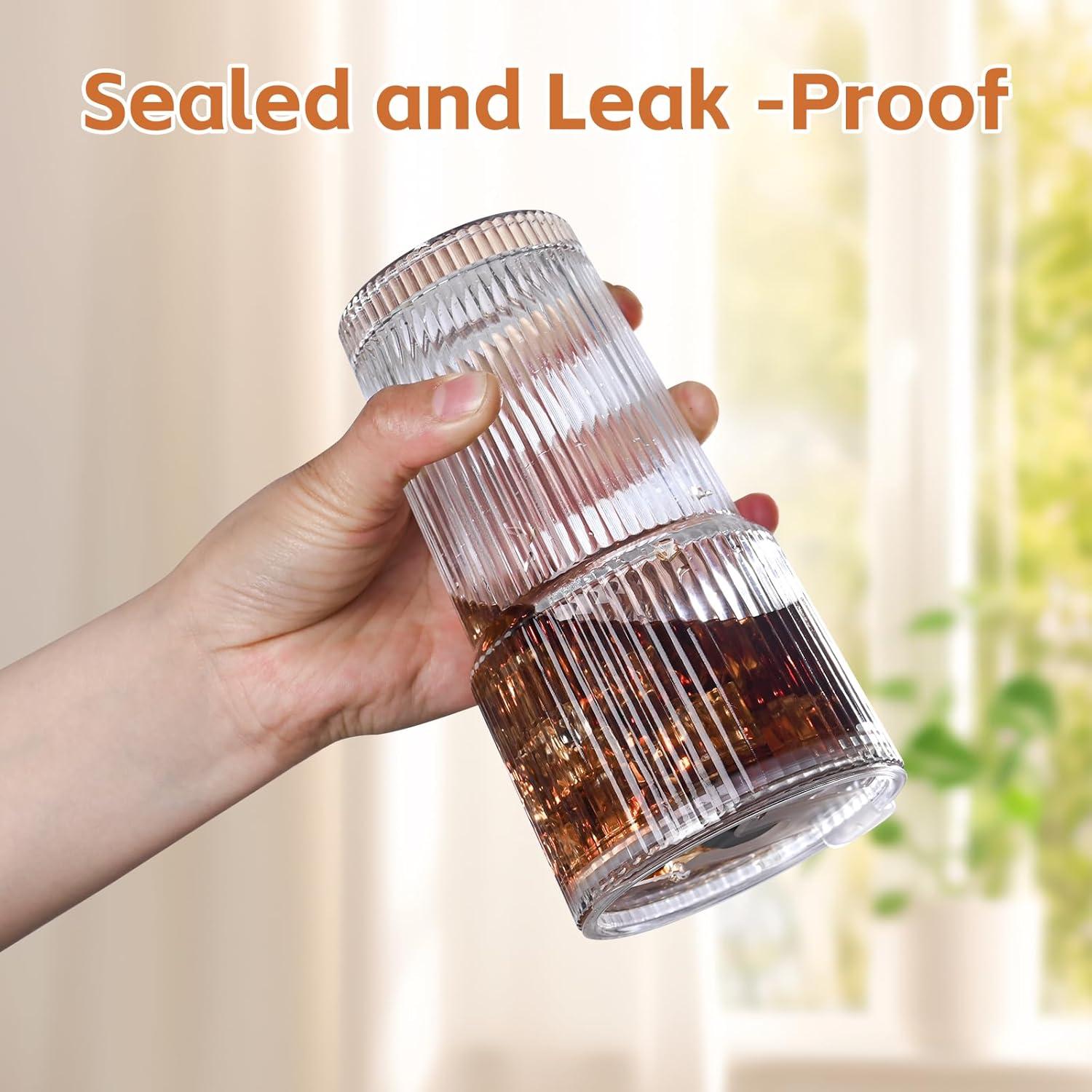 Vaso de Vidrio Estriado 20oz AUFXKOO con Tapa y Pajita