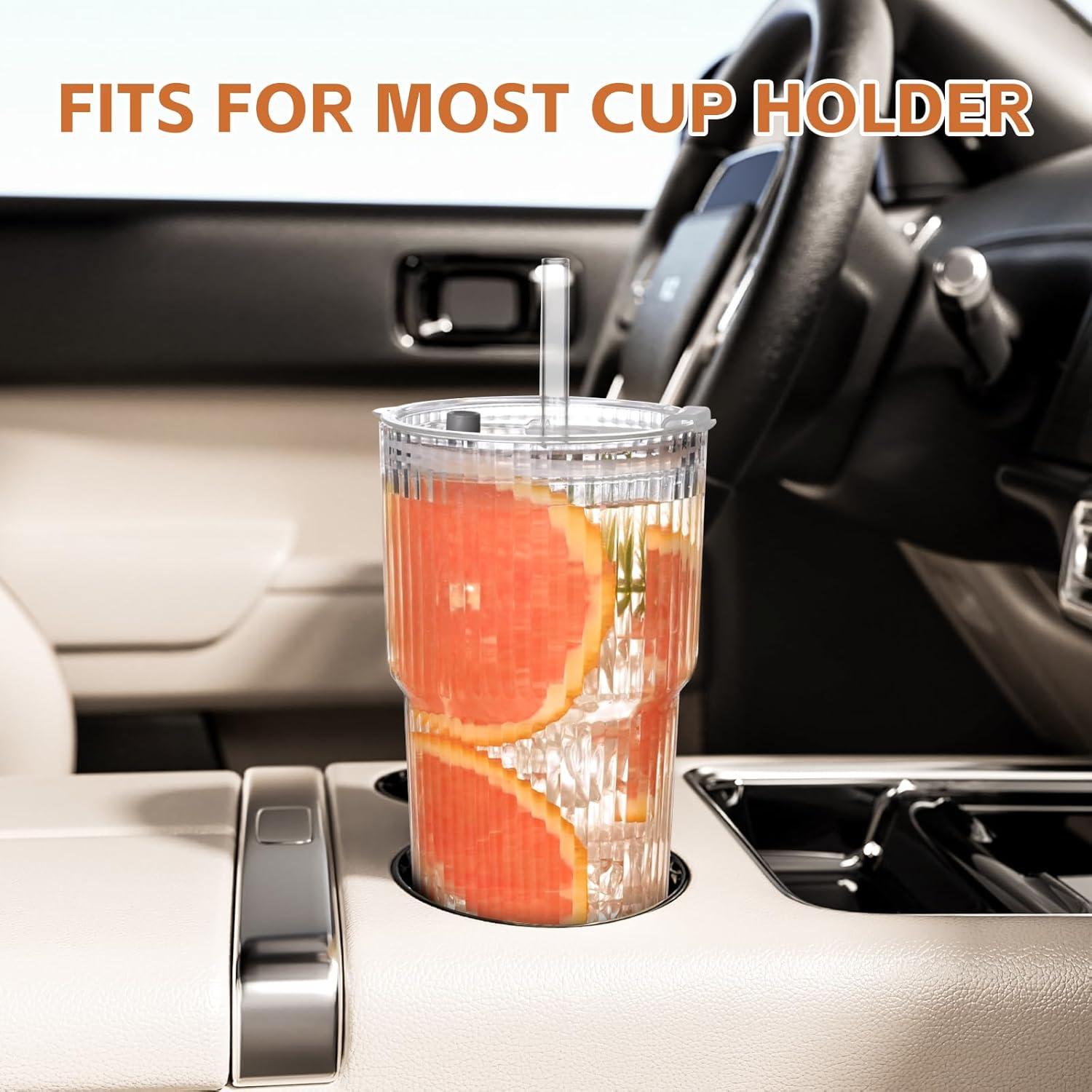 Vaso de Vidrio Estriado 20oz AUFXKOO con Tapa y Pajita