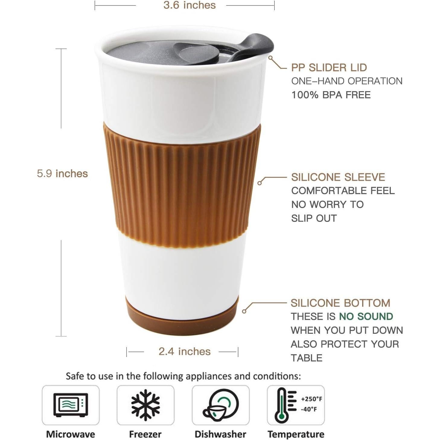 Taza de Cerámica Doble Pared UDMG 295 ml con Tapa y Posavasos