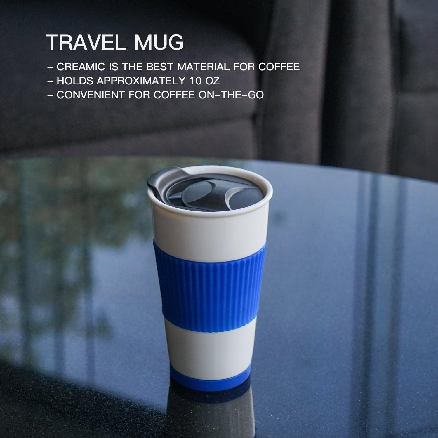 Taza de Cerámica Doble Pared UDMG 295 ml con Tapa y Posavasos