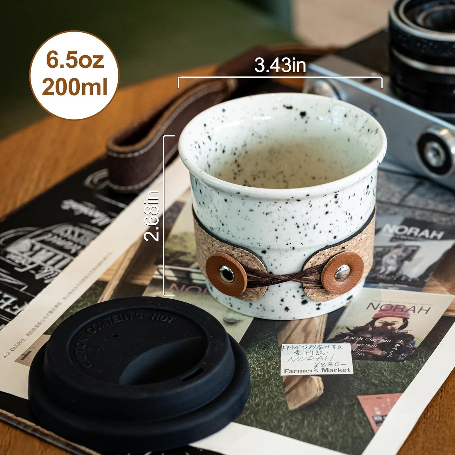 Taza de café de cerámica Cormomu 200ml con tapa a prueba de derrames