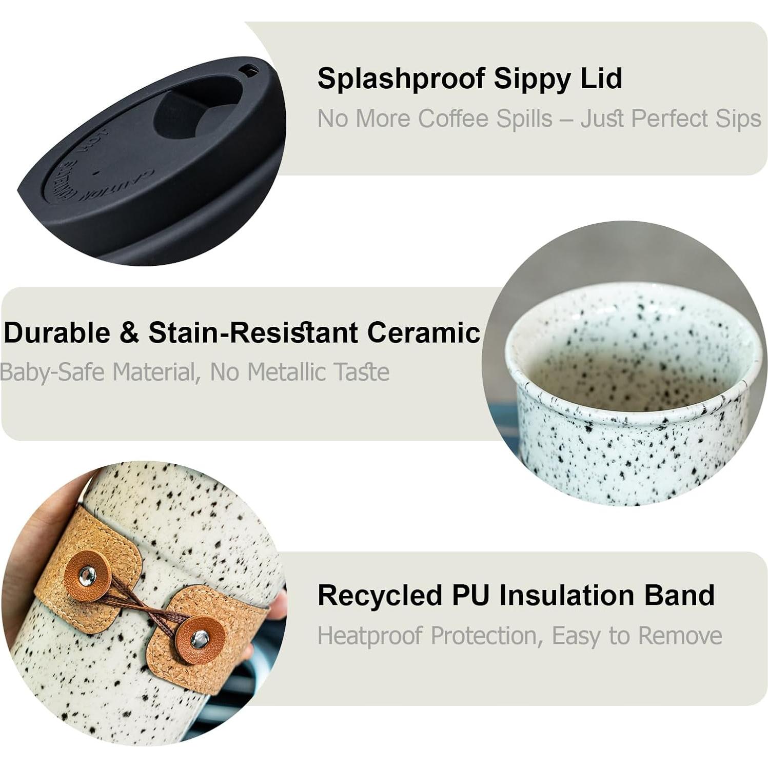 Taza de café de cerámica Cormomu 200ml con tapa a prueba de derrames